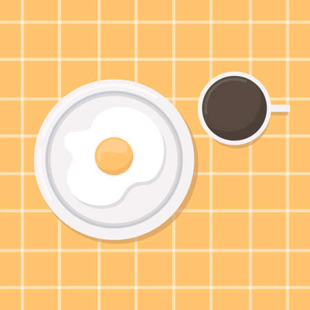 Illustration of breakfast in a cafe from eggs, coffee. Flat styleのイラスト素材