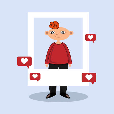 Influencer boy on social mediaのイラスト素材