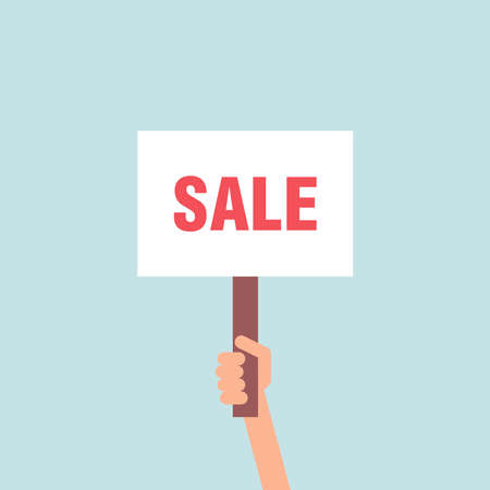 Hand Holding A Placard With Sale Signのイラスト素材