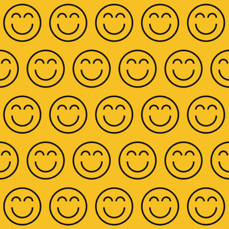 Seamless happy emoji pattern. Line smiley backgroundのイラスト素材