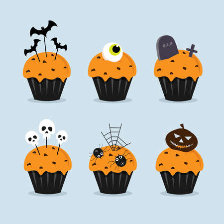 Set of Halloween cakes. A lot of fancy halloween element decorated on tower of cakesのイラスト素材