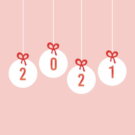 2021 Happy New Year. Number in glass bauble, Christmas decoration.のイラスト素材