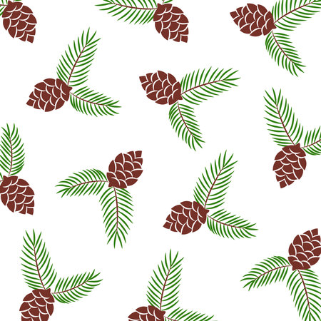 Pine cones and pine branches seamless pattern. Christmas hand drawn background. Vector. Design elements for invitations, greeting cards, quotes, blogs, posters, printsのイラスト素材