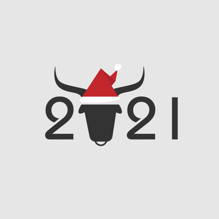 2021 with bull in christmas hatのイラスト素材