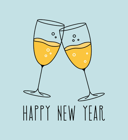 Glasses of champagne banner. Happy New Year templateのイラスト素材