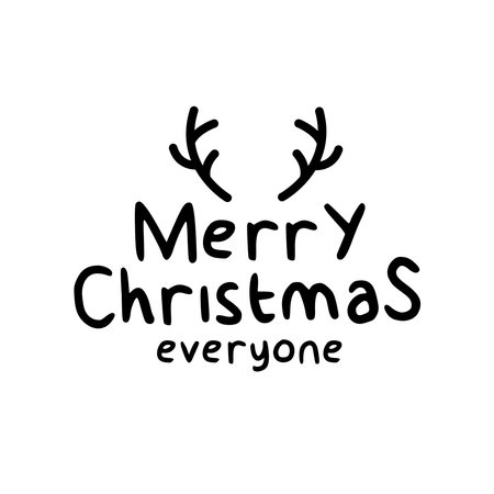 Merry Christmas hand drawn black text with antlers for greeting card, banner, postcard and festive backgroundのイラスト素材