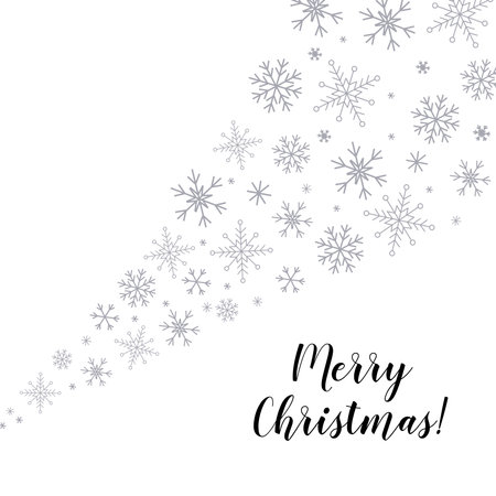 Christmas snowflakes frame or border. Winter silver snow background, minimal decoration on white, greeting card. New Year Holidays backdrop. Flake Vector illustrationのイラスト素材