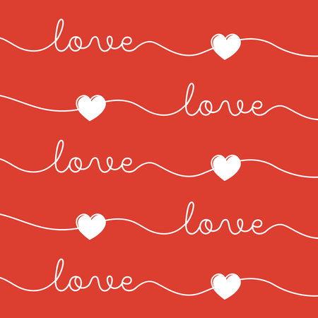 Vector seamless geometric pattern with heart and handwriting. Line love lettering. Valentine's day red background and wallpaper.のイラスト素材