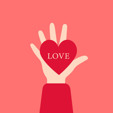 Hand holding a heart. Flat design vector illustration.のイラスト素材