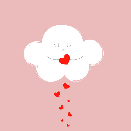 Vector cartoon illustration with cloud and rain of hearts.のイラスト素材