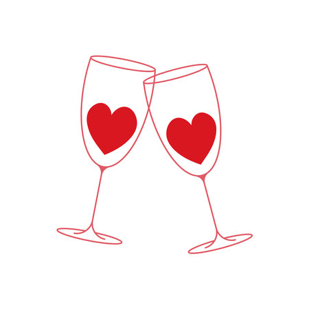 Vector glasses of wine with heartsのイラスト素材