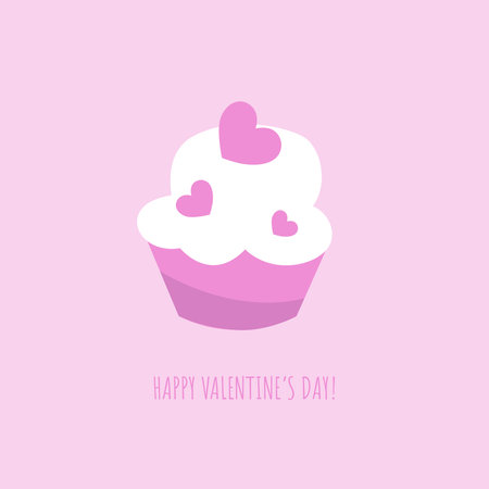 Sweet cake with red hearts on a pink background. Greeting card for Valentine's day. Hand drawn vector illustration.のイラスト素材