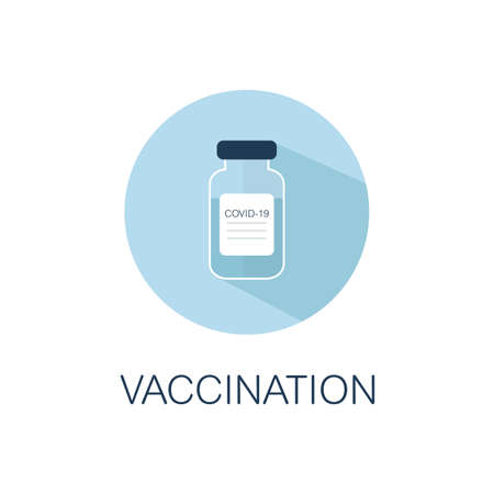 Icon plastic medical syringe with needle and vial in flat style, concept of vaccination, injection, isolated vector illustrationのイラスト素材