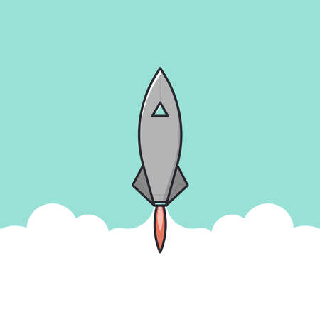 Rocket ship or starship isolated flying in sky, fast delivery, future space travel, startup...