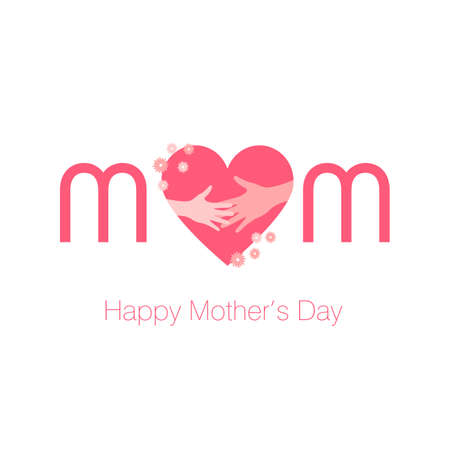Mom vector calligraphic inscription with heart. Minimalistic hand lettering illustration on Happy Mother's Day.のイラスト素材