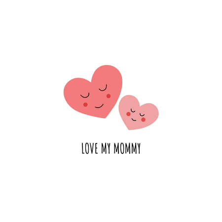 I love my mom. Cartoon hearts, hand drawing lettering. Colorful vector flat style illustration. design for cards, prints, posters, coverのイラスト素材