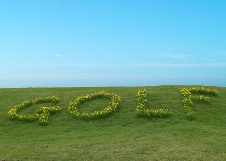 Daffodils spelling the word golfの写真素材