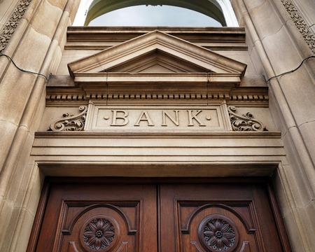 Stone carved bank doorwayのeditorial素材