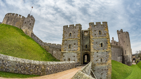 Fish eye view of a medieval castle in Englandのeditorial素材