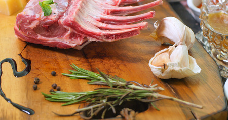 View of ingredients for minted rack of lambの写真素材