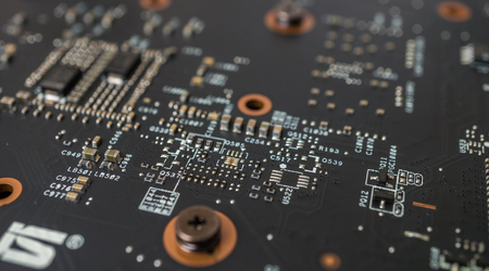 Macro of electronic circuit. Small semiconductors and other electronics.