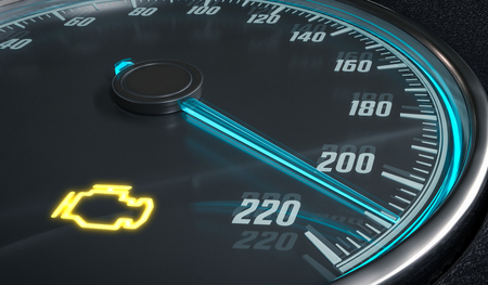 Engine malfunction warning light control in car dashboard. 3D rendered illustration.の写真素材