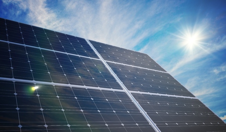 Photovoltaic solar panels. 3D rendered illustration.