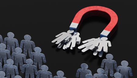 People or clients are attracted by magnet. Marketing concept. 3D rendered illustration.の写真素材