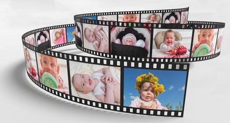 Photos of baby on retro film strip. 3D rendered illustration.の写真素材