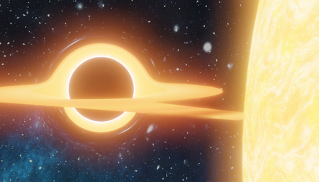 Massive black hole is sucking matter from star - Supernova Ia. 3D rendered illustration.