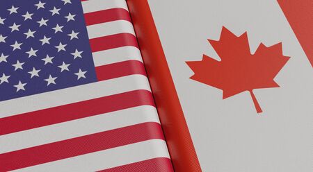 USA and Canadian flags. 3D rendered illustration.の写真素材