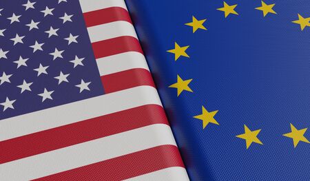USA and European Union flags. 3D rendered illustration.