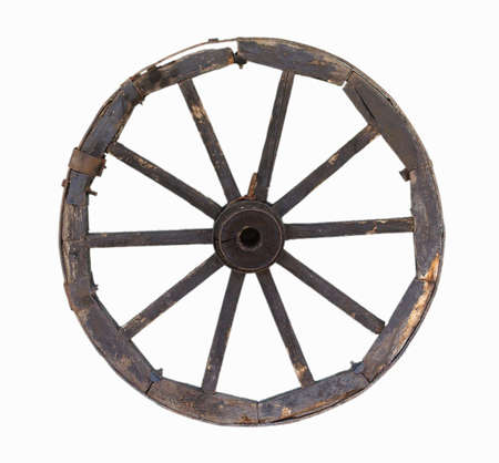 Old carriage wheel object over white backgroundの写真素材