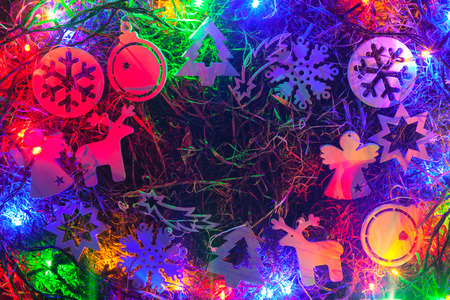 Christmas hay with colorful  lights backgroundの写真素材