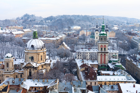 Lviv city morning winter miracle landscapeの写真素材