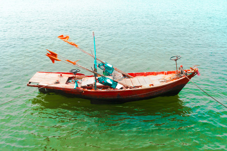 fishing boat on sea backgroundの写真素材