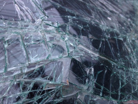 Broken front mirror of accident damaged car
