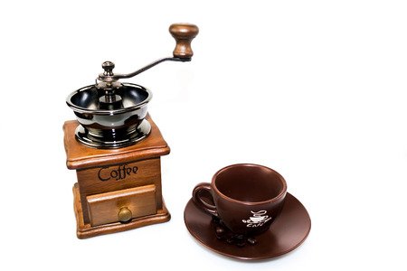coffee blender and ceramic cup with dishの写真素材