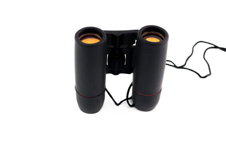Black Binoculars with hanging robe isolated on white backgroundの写真素材