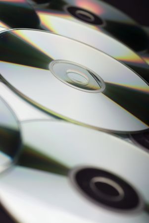 A closeup of CDs