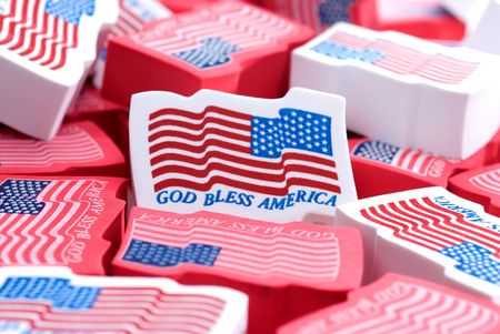 Closeup of foam American flagsの写真素材