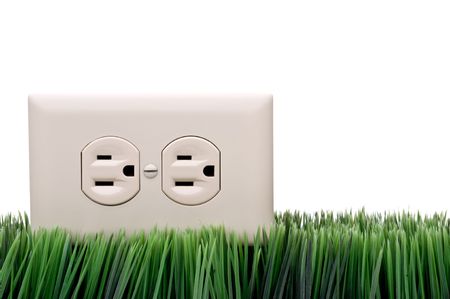 Power outlet on grassの写真素材