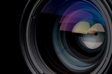 A horizontal closeup of a photographic camera lensの写真素材