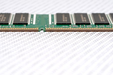 Shallow focus computer memory chip in binary codeの写真素材