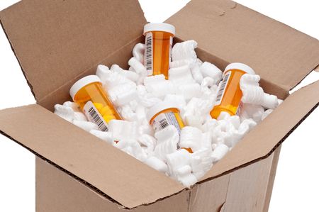 Shipping box of imported prescription medicationの写真素材