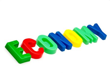 The word economy spelled out in plastic toy lettersの写真素材