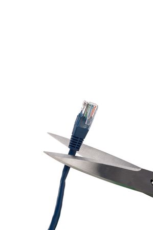 Scissors cutting a network cable indicating wireless WiFi