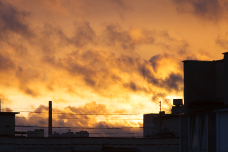 Sunset in the city. Fire sunset.の写真素材