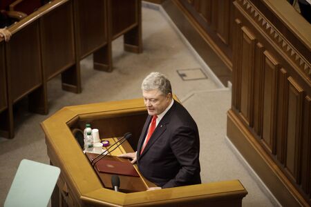 11.26.2018 Ukraine. Kyiv. Verkhovna Rada of Ukraine. Voting for the law on martial law in Ukraine. Petro Poroshenko talks about the need to impose martial law in connection with the aggression on the part of Russiaのeditorial素材