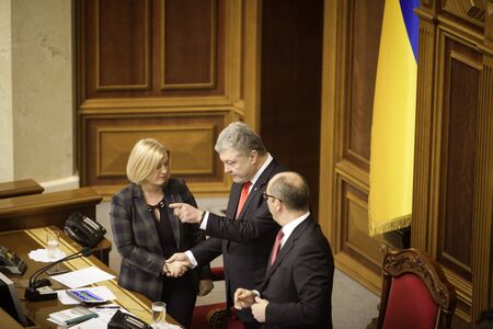 11.26.2018 Ukraine. Kiev. Verkhovna Rada of Ukraine. Voting for the martial law in Ukraine. Deputies of the Ukrainian parliament argue about the need for a law on martial lawのeditorial素材